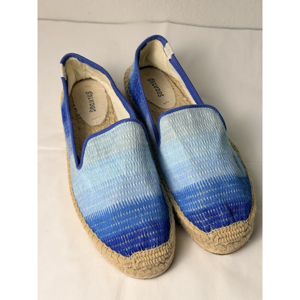 Soludos Ombre Stripe Smoking Slipper Espadrilles Blue Loafers Women's Size 11.